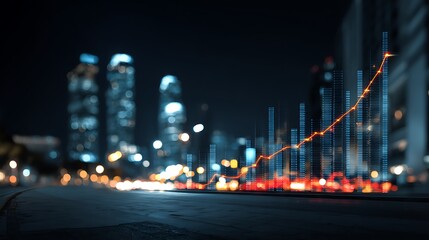 Fototapeta premium Growth charts and diagrams against a night city background