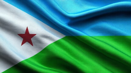 Silk flag of Djibouti gently waving with vibrant colors and distinct design