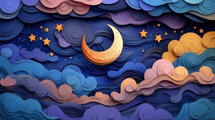 Moon and stars with Pisces and Gemini signs in a pink floral spring illustration