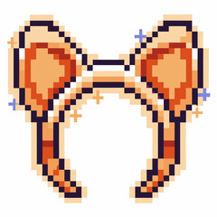 Fototapeta premium Pixel art bow headband with orange and brown hues, classic 8 bit design aesthetic