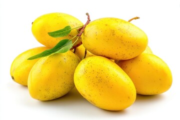 Yellow mango fruits photographed in studio with pure white background, ideal for commercial and editorial use