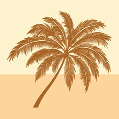 Fototapeta premium Tropical Palm Tree Silhouette Against a Sandy Beach Background 