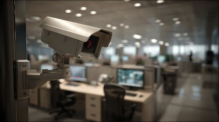 Workplace with surveillance camera monitors, cctv cameras in surveillance room, security office