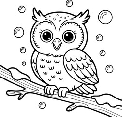 Cute Kawaii Owl with Bow Tie, Fun Cartoon Coloring Page