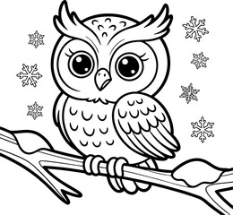 Cute Kawaii Owl with Bow Tie, Fun Cartoon Coloring Page