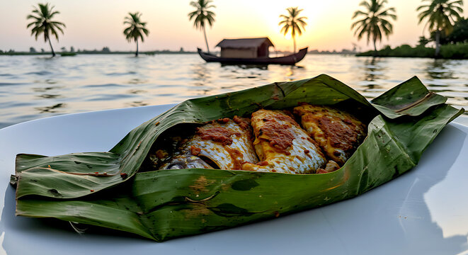 Kerala Karimeen Pollichathu, banana-leaf fish - pearl spot fish with kokum and spices 