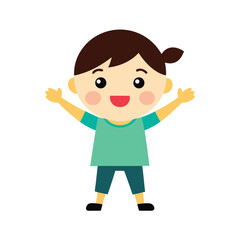 Happy little boy with arms raised in celebration of joyful childhood and happiness