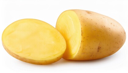 Freshly Cut Potato Slices Isolated on White Background &ndash; Full Depth of Field