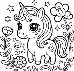 Adorable Kawaii Unicorn with Butterflies – Cute Coloring Page for Kids