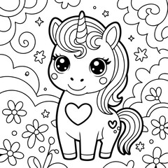 Adorable Kawaii Unicorn with Butterflies – Cute Coloring Page for Kids