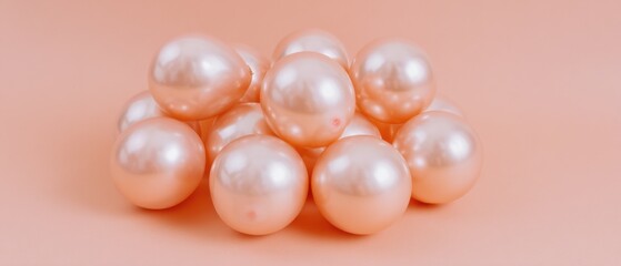 Pile of Peach Pearls Still Life on Pink Background Close Up Elegant Luxury Beauty Jewelry Fashion Minimalist Style