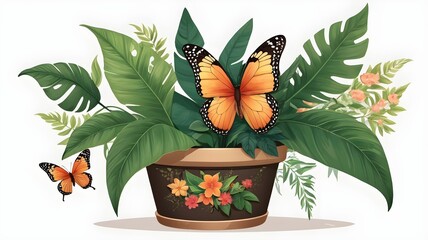 Obraz premium Flower in pot botanic style 