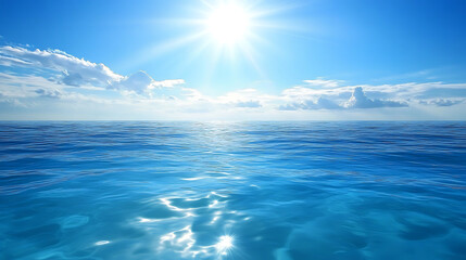 Sunny horizon above wavy blue sea high resolution picture