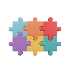 Fototapeta premium Six jigsaw puzzle pieces in different colors are interconnected, demonstrating teamwork, collaboration, and problem-solving in various projects.