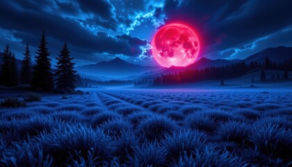 Fototapeta premium Mysterious Surreal Landscape Nighttime Wilderness Digital Art Calm Environment Wide-Angle View Create a Surreal Standard