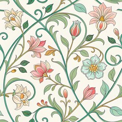 Art Nouveau Floral Pattern in Tiffany Style white background