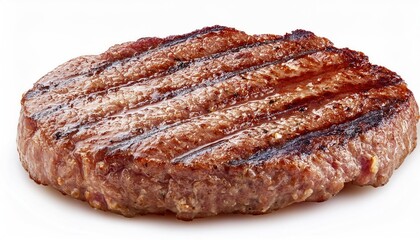 Grilled Hamburger Meat Isolated on White Background – Full Depth of Field