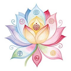 Fototapeta premium Chakra Lotus Flower Watercolor Illustration white background