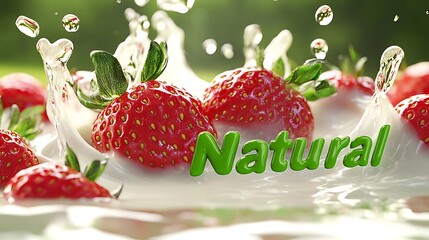 Fresh strawberries in milk splashes.