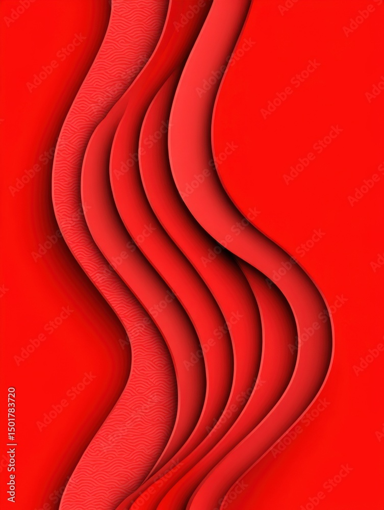 Wall mural red abstract waves background graphic wallpaper design wavy lines layered texture pattern modern art