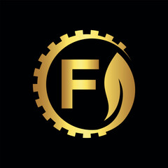 Industrial Logo combine with letter F vector template