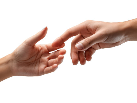 Touching Moments: An intimate capture of two hands reaching toward each other, fingertips nearly touching. A tender illustration of connection, longing, and unity.
