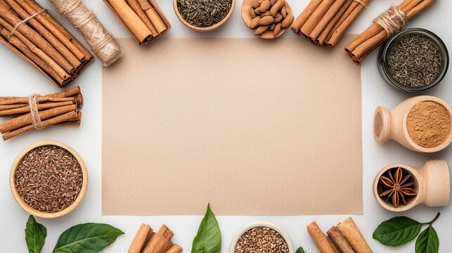 Circular Arrangement of Herbal Tea Ingredients on Kraft Paper