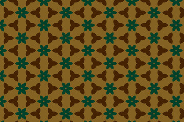 Stylish ornamental print ideal for textiles. A bold geometric green, violet floral pattern on yellow background. Decorative pattern.