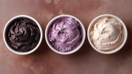 Delicious Variety of Ice Cream Flavors in Bowls on Rustic Background