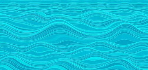 Obraz premium Abstract turquoise line art wave pattern, seamless horizontal repeat for water texture backdrops, teal, line art