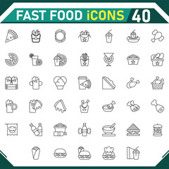 Fast Food icon collection, with editable stroke. Fast Food thin line icon set. Vector illustration.