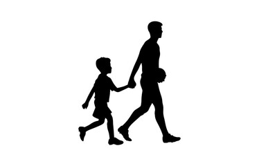 A football player is entering the field holding a child's hand vector.