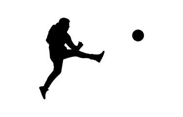 A football player is practicing football on the football field silhouette .