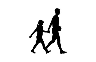 A football player is entering the field holding a child's hand vector.