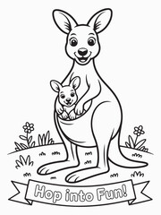 Cheerful Kangaroo Holding a Joey in Its Pouch Coloring Page
