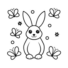 easter bunny with eggs flowers and butterflies coloring page 