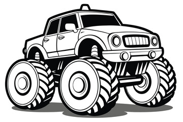 Black and White Cartoon Monster Truck Illustration