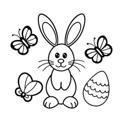 easter bunny with eggs flowers and butterflies coloring page 