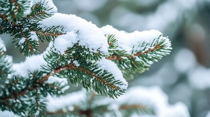 Close-up view of snow-covered pine branches.