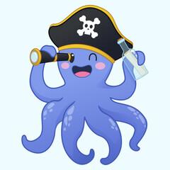 Cute pirate octopus cartoon vector illustration