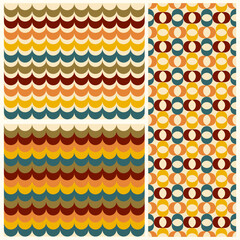 Collectionof seamless boho pattern with waves and geometric shapes. Yellow, blue, red. Retro, vintage style. Modern background