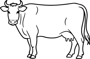 Cow silhouette and line art vector illustration.