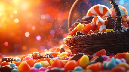 Colorful assortment of candies in a basket.