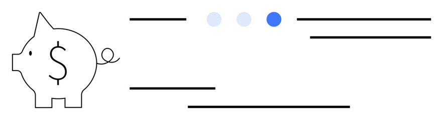 Piggy bank with dollar sign, lines, dots, and abstract shapes representing money management and saving. Ideal for finance, budgeting, banking, investment, money planning economy simple landing page