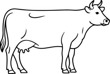 Cow silhouette and line art vector illustration.