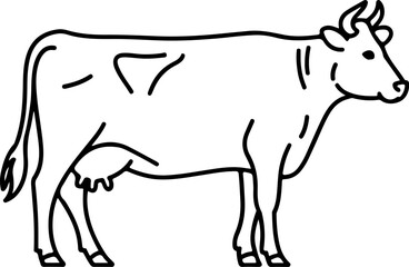 Cow silhouette and line art vector illustration.