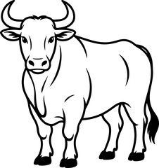Cow silhouette and line art vector illustration.