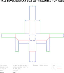 Tall bevel display box slanted top face die cut template