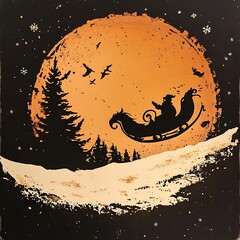 Santa's sleigh glides through the night sky.