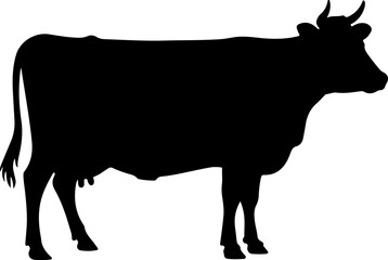 Cow silhouette and line art vector illustration.
